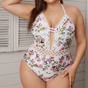 SOLD Plus Floral Print Cut-out One Piece Swimwear